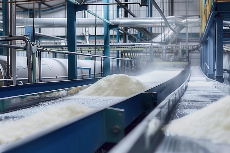 خط بسته‌بندی شکر در کارخانه با کنترل کیفیت و استاندارد بهداشتی